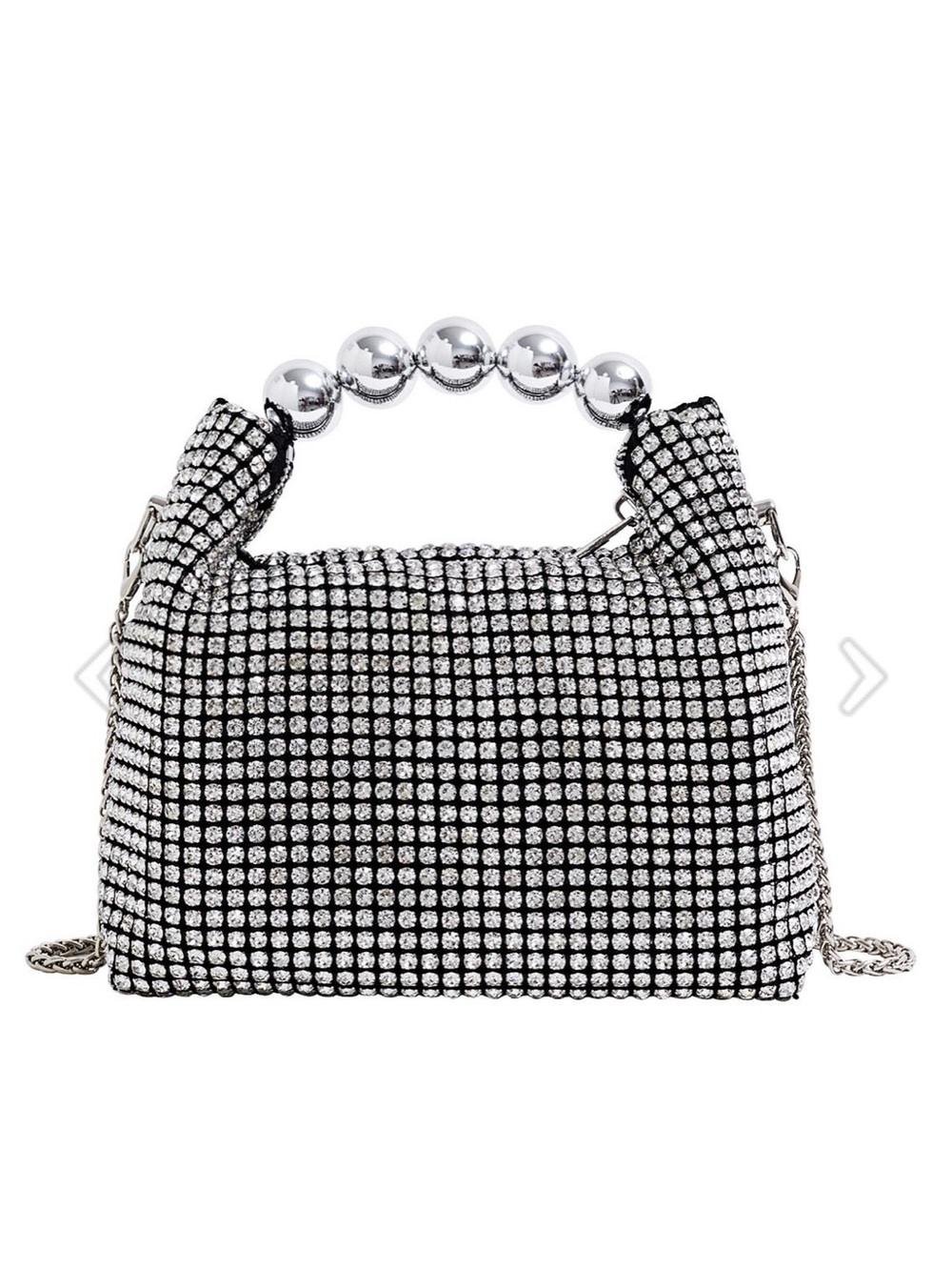 LUXURY FULL RHINESTONE BEADED BALL HANDLE BAG CHAIN STRAP BLACK BASE